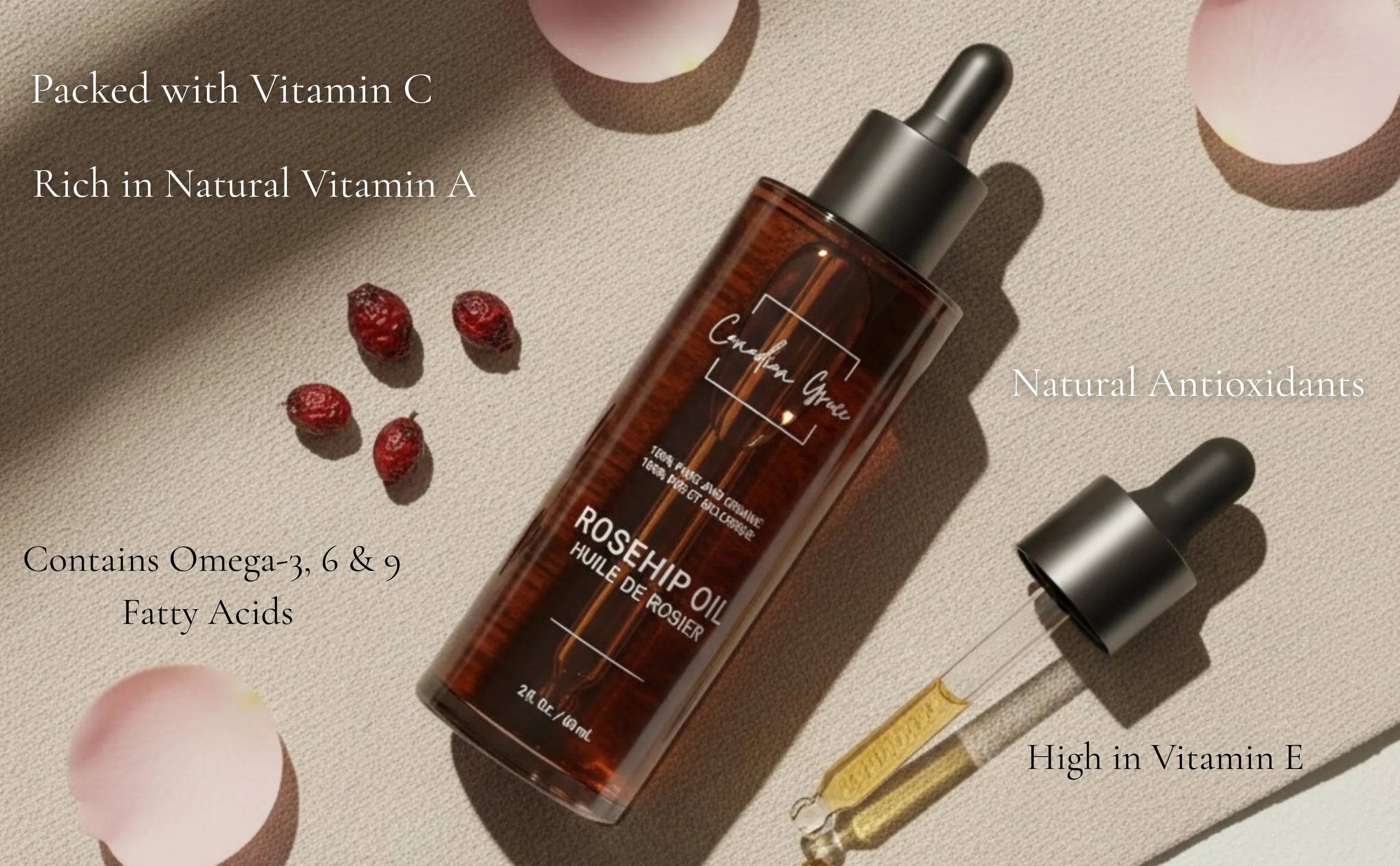 Canadian Grace 100% Organic Rosehip Oil – For Fine Lines, Uneven Tone & Brighter - Looking Skin - MacroPanora