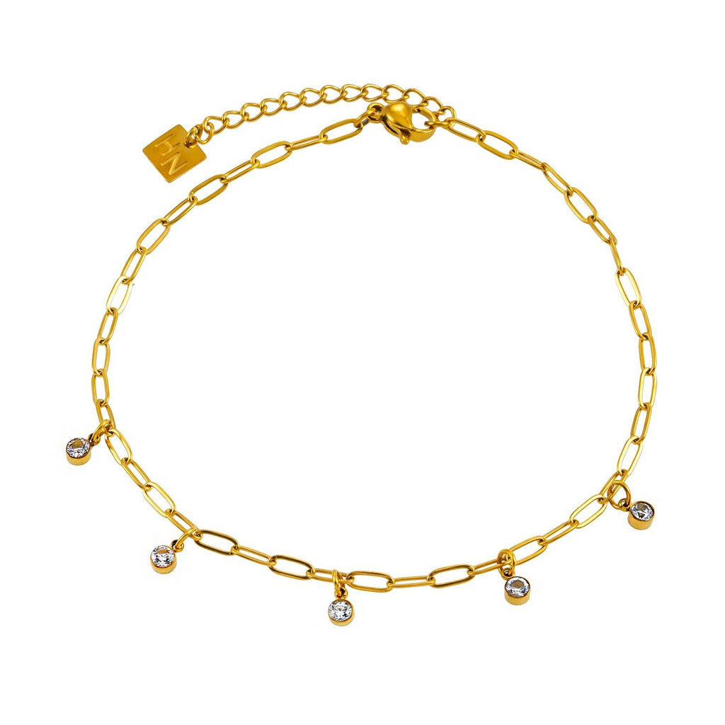 CANARI: Mini Paper - Clip Chain Anklet with Satellite Zirconia Charms - MacroPanora