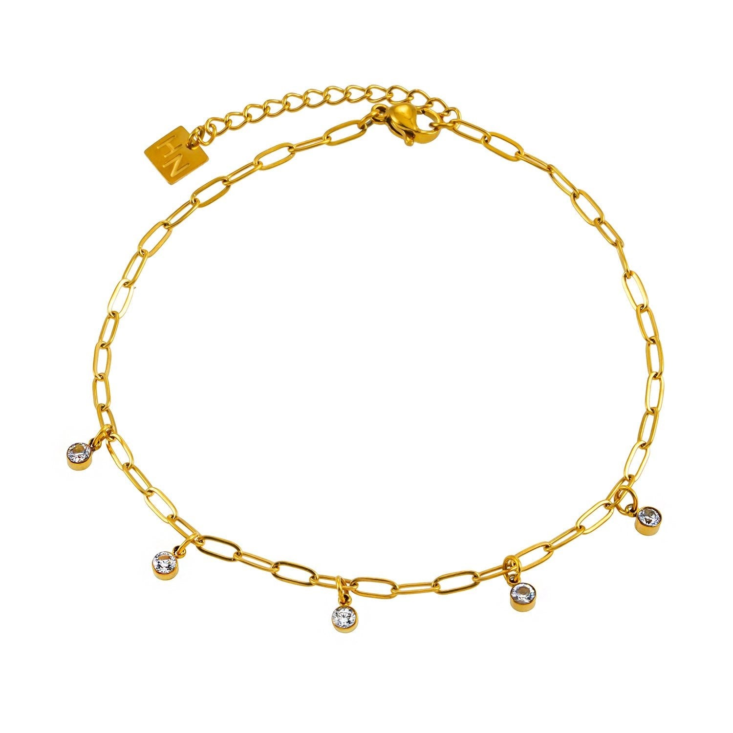 CANARI: Mini Paper - Clip Chain Anklet with Satellite Zirconia Charms - MacroPanora