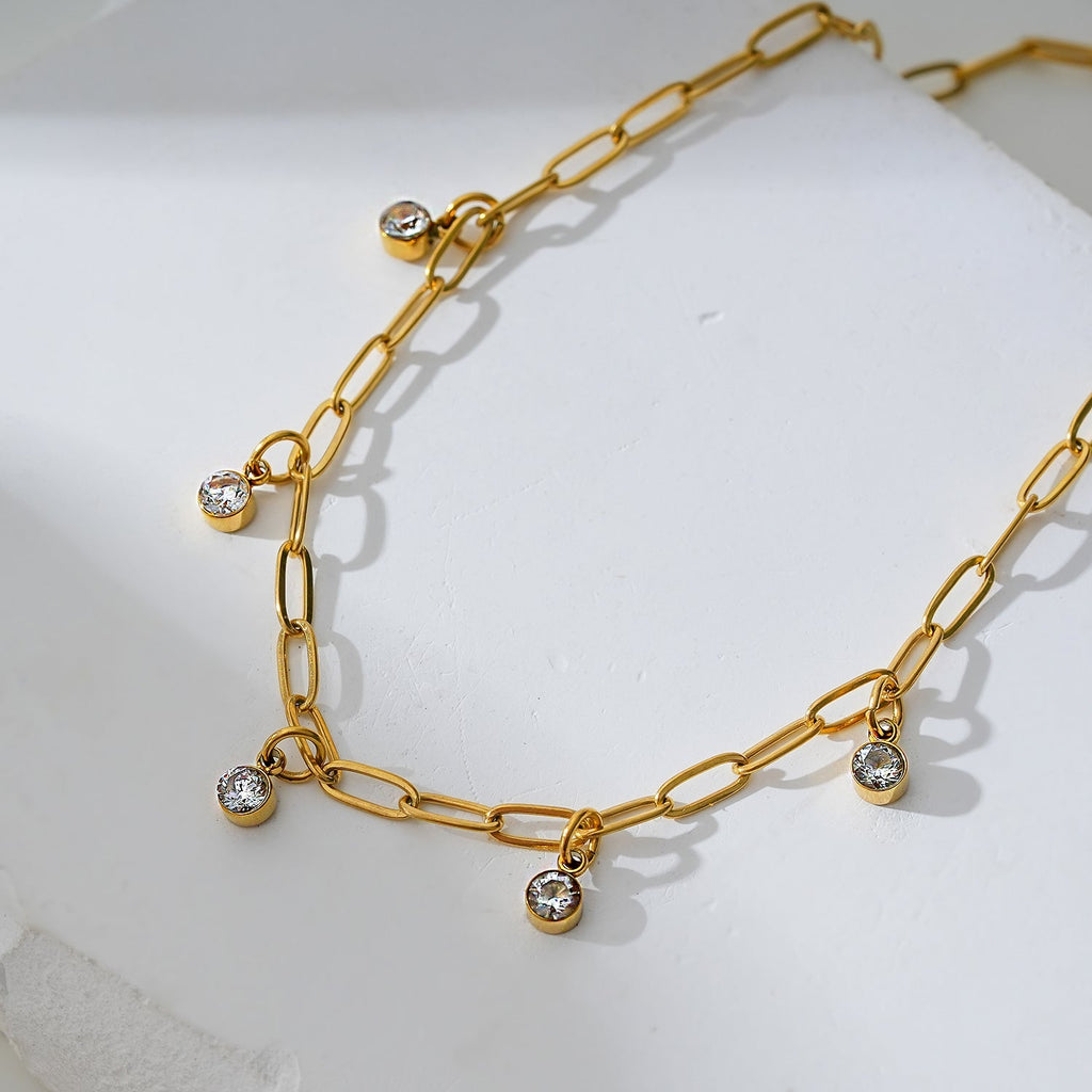 CANARI: Mini Paper - Clip Chain Anklet with Satellite Zirconia Charms - MacroPanora