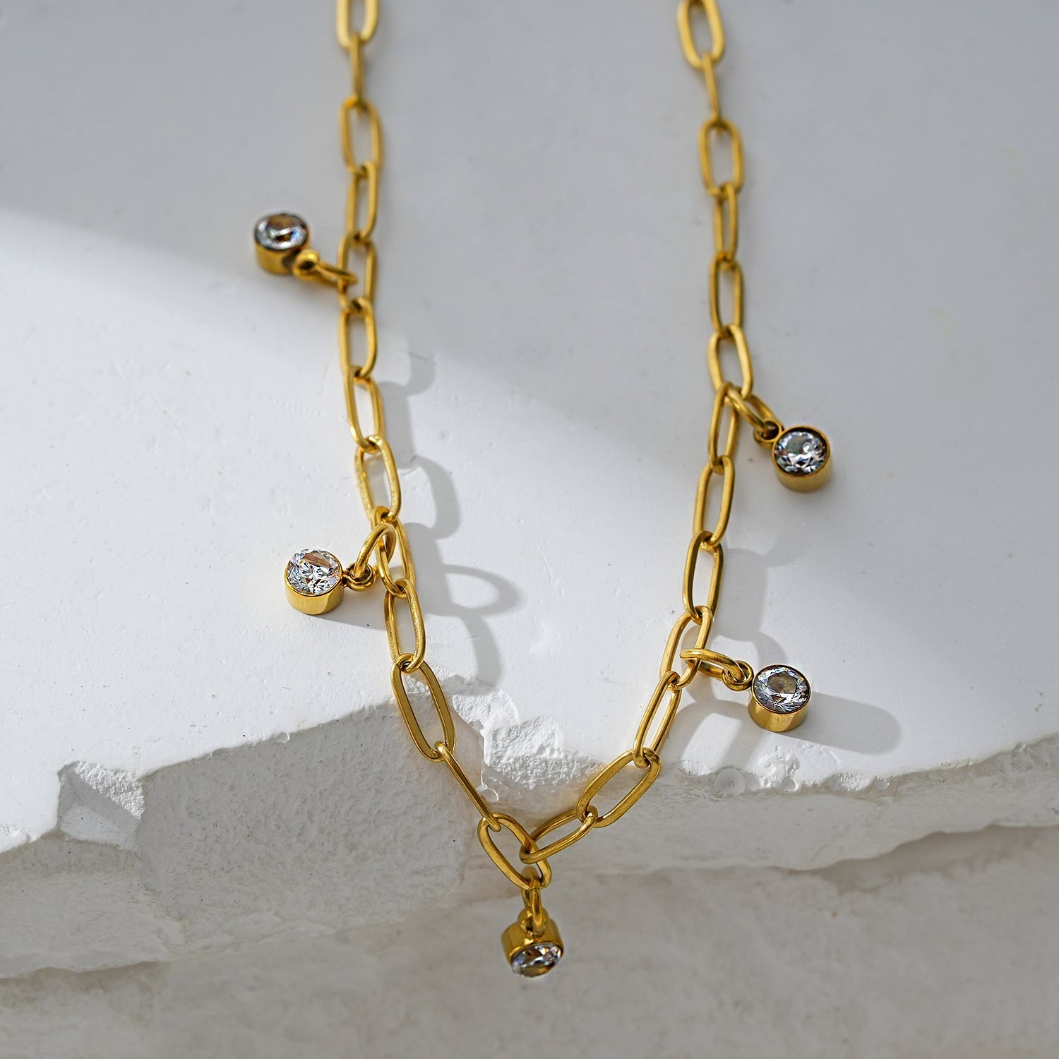 CANARI: Mini Paper - Clip Chain Anklet with Satellite Zirconia Charms - MacroPanora