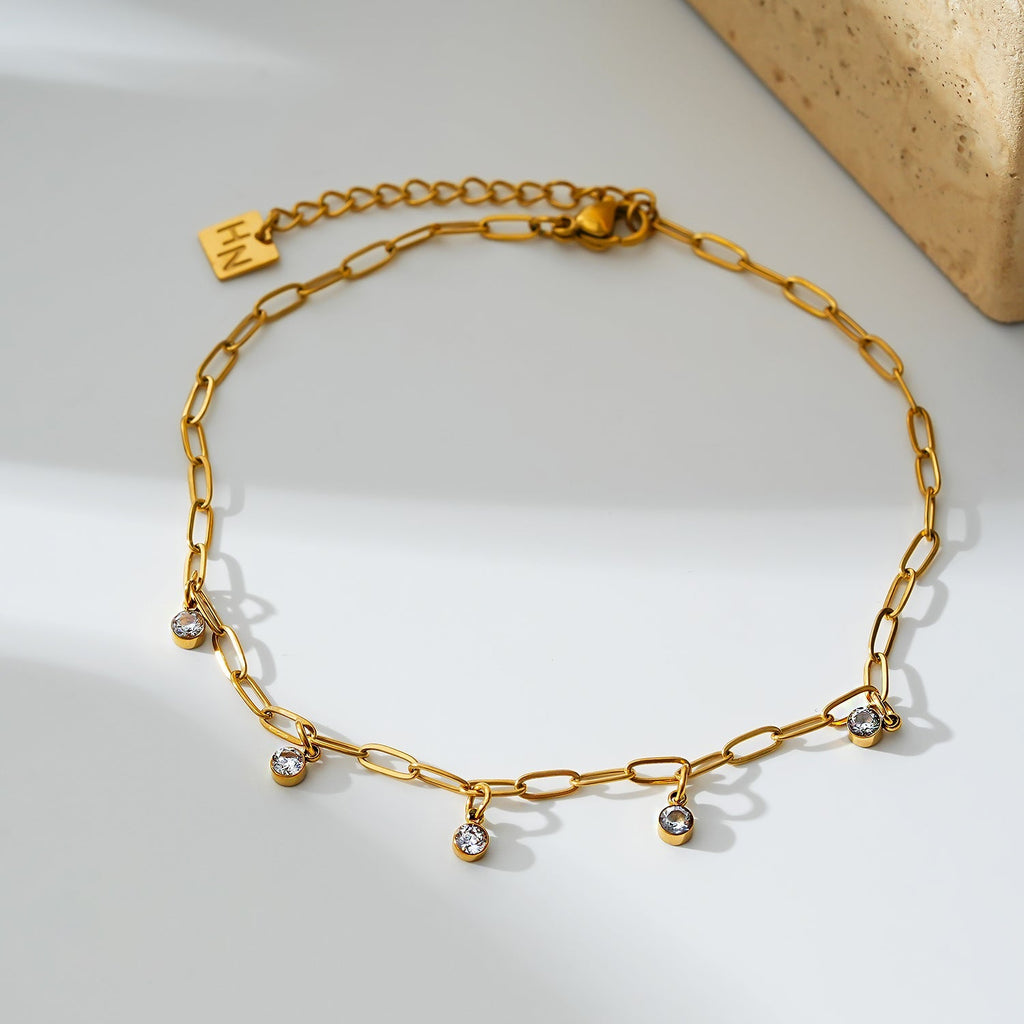 CANARI: Mini Paper - Clip Chain Anklet with Satellite Zirconia Charms - MacroPanora