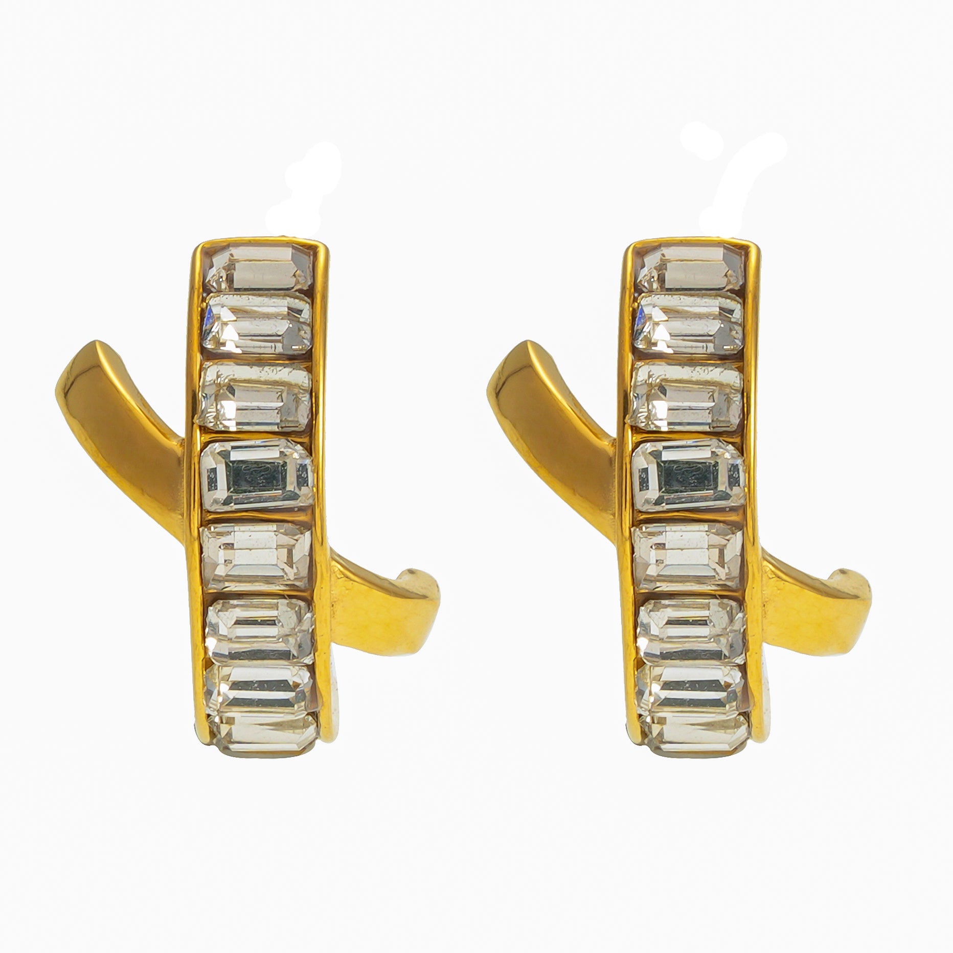 CARBIS: Retro Style Crossover Zirconia Embedded Earrings in Gold - MacroPanora