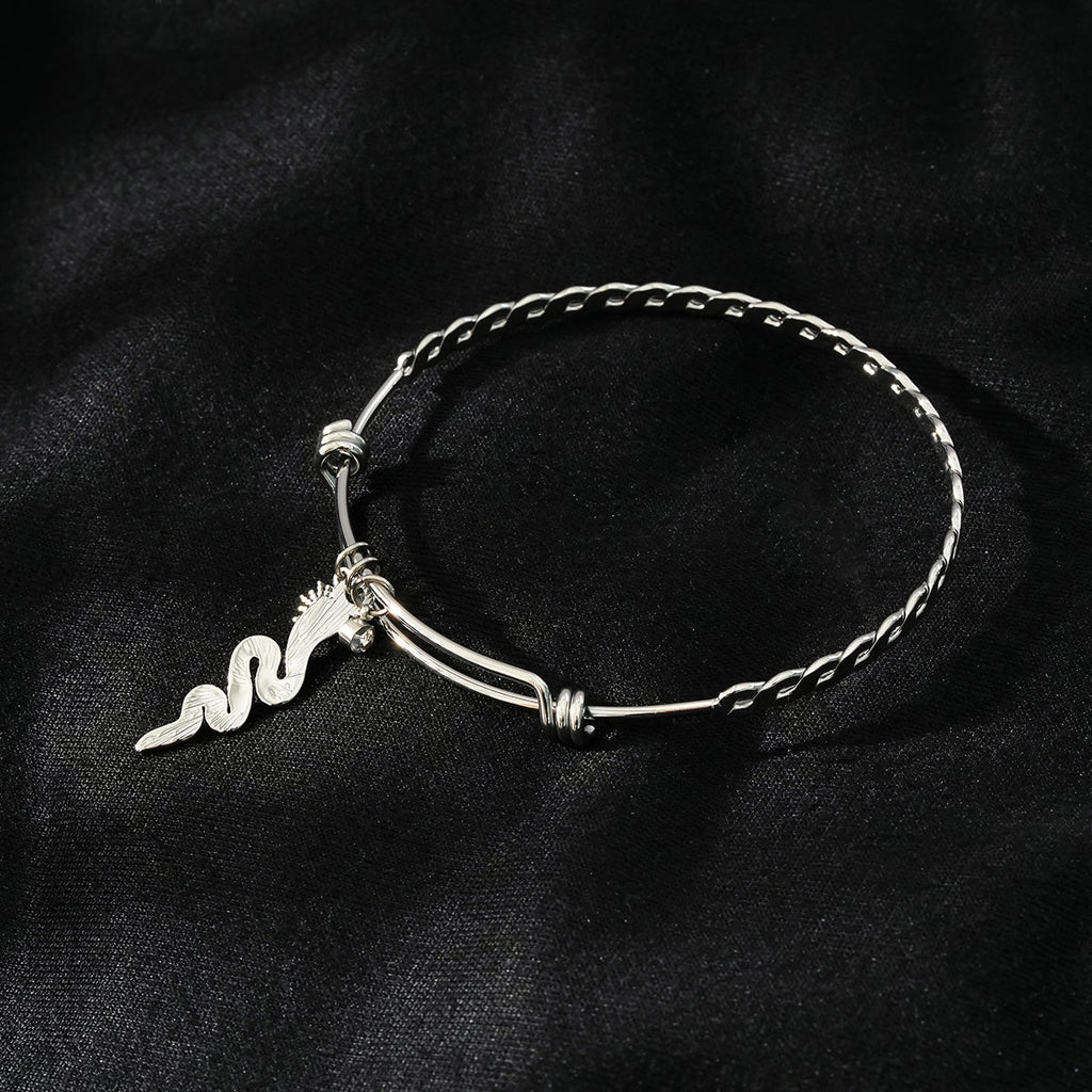 CATALINA White Gold (Silver Toned): Bracelet with Serpent, Sun Symbol and Zirconia (CZ) Charms. - MacroPanora