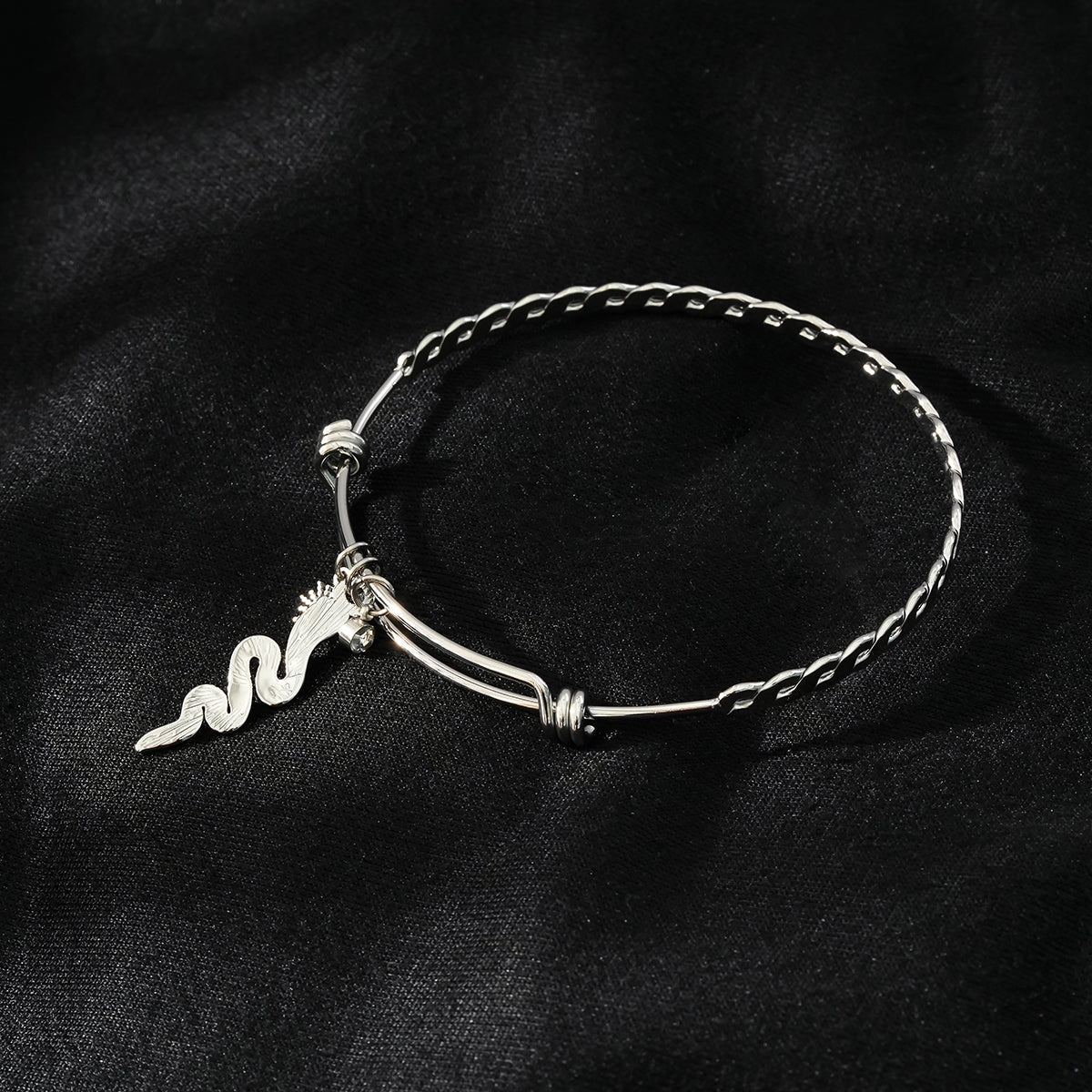CATALINA White Gold (Silver Toned): Bracelet with Serpent, Sun Symbol and Zirconia (CZ) Charms. - MacroPanora