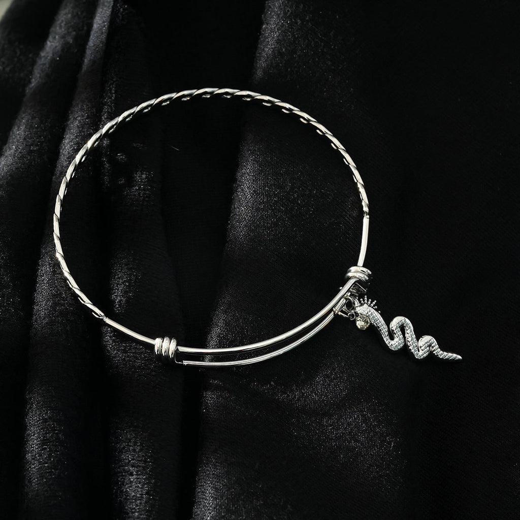 CATALINA White Gold (Silver Toned): Bracelet with Serpent, Sun Symbol and Zirconia (CZ) Charms. - MacroPanora
