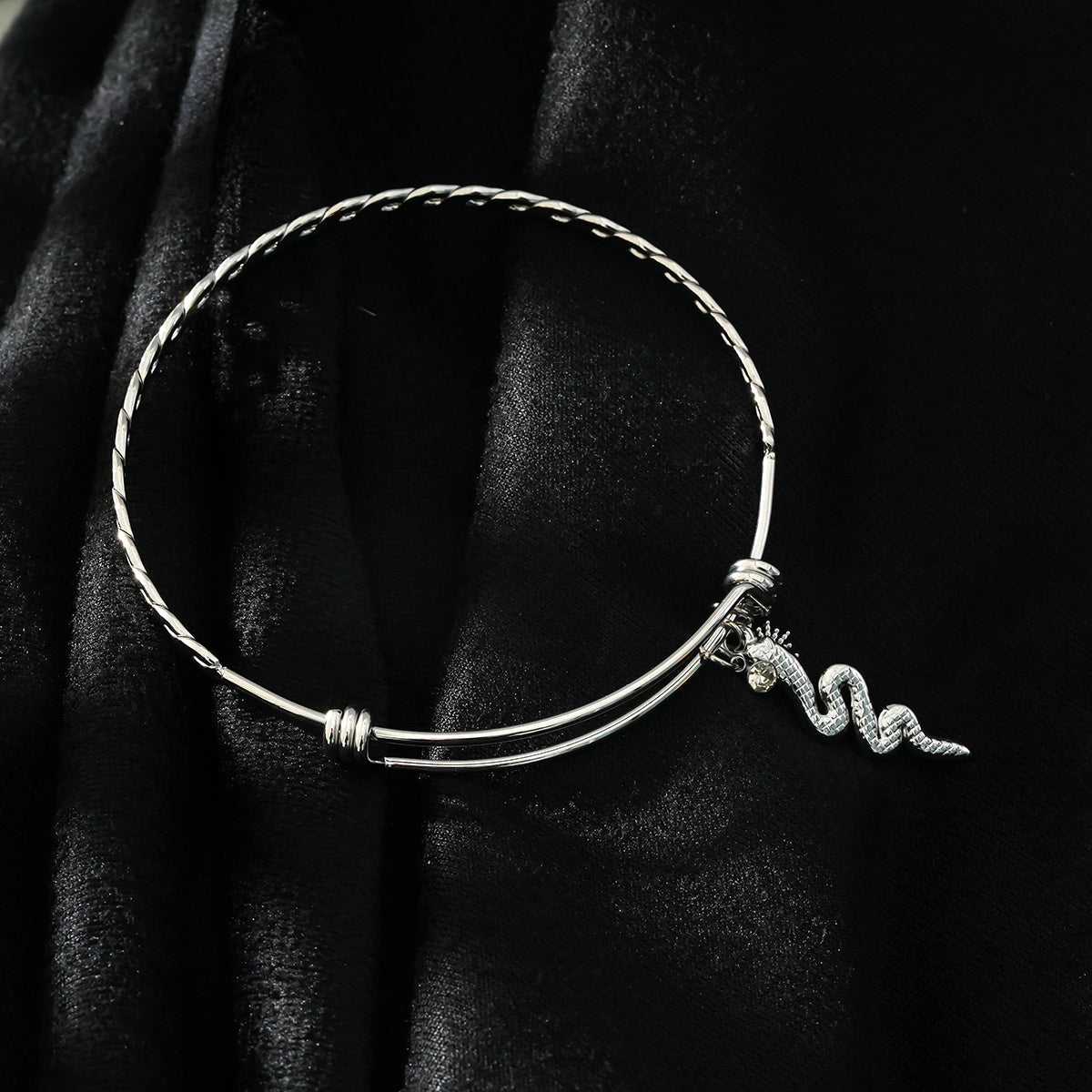 CATALINA White Gold (Silver Toned): Bracelet with Serpent, Sun Symbol and Zirconia (CZ) Charms. - MacroPanora
