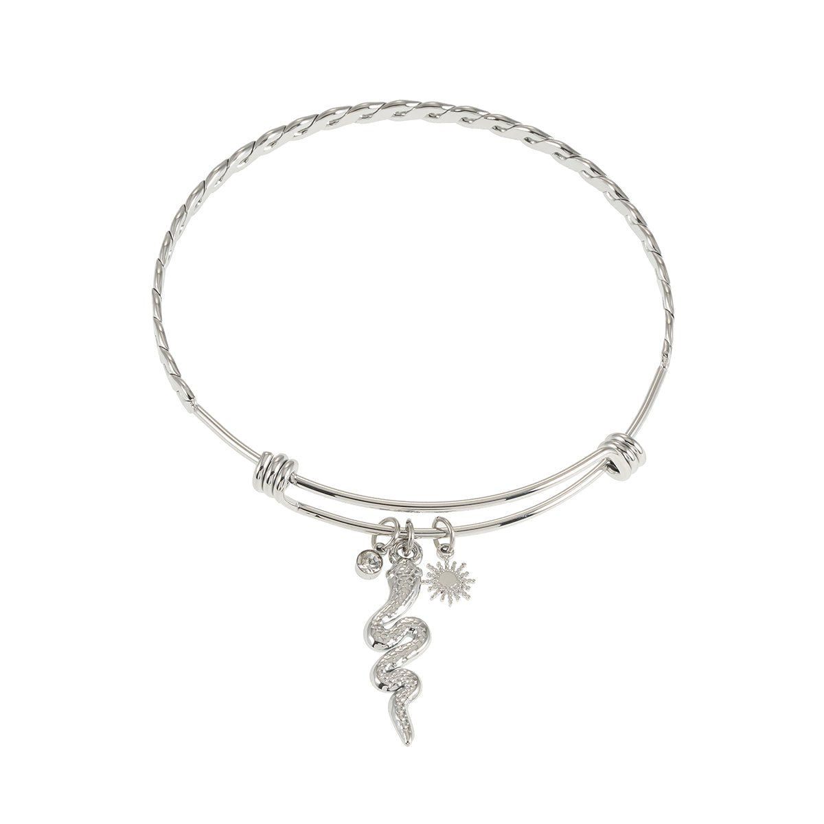 CATALINA White Gold (Silver Toned): Bracelet with Serpent, Sun Symbol and Zirconia (CZ) Charms. - MacroPanora