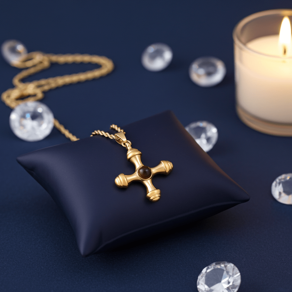 Cat's Eye Cross Charm Necklace - MacroPanora