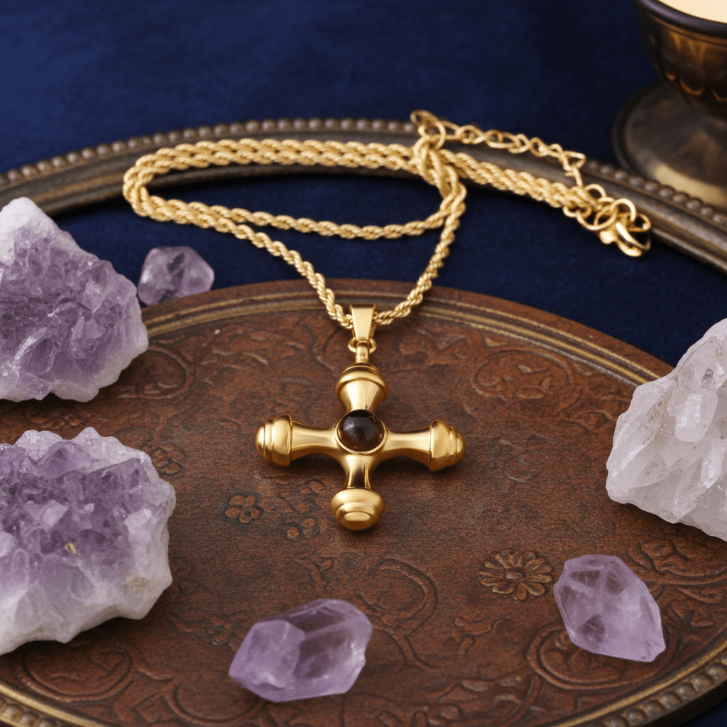 Cat's Eye Cross Charm Necklace - MacroPanora