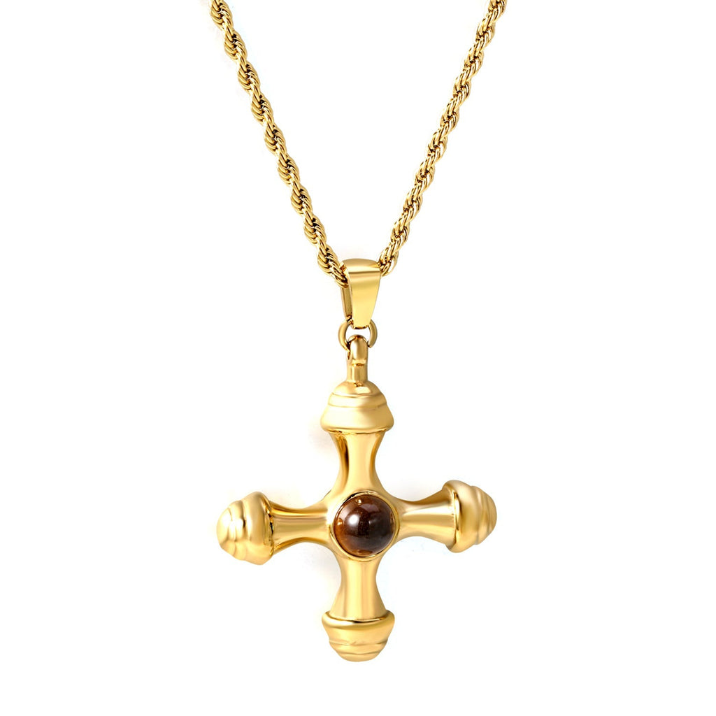 Cat's Eye Cross Charm Necklace - MacroPanora