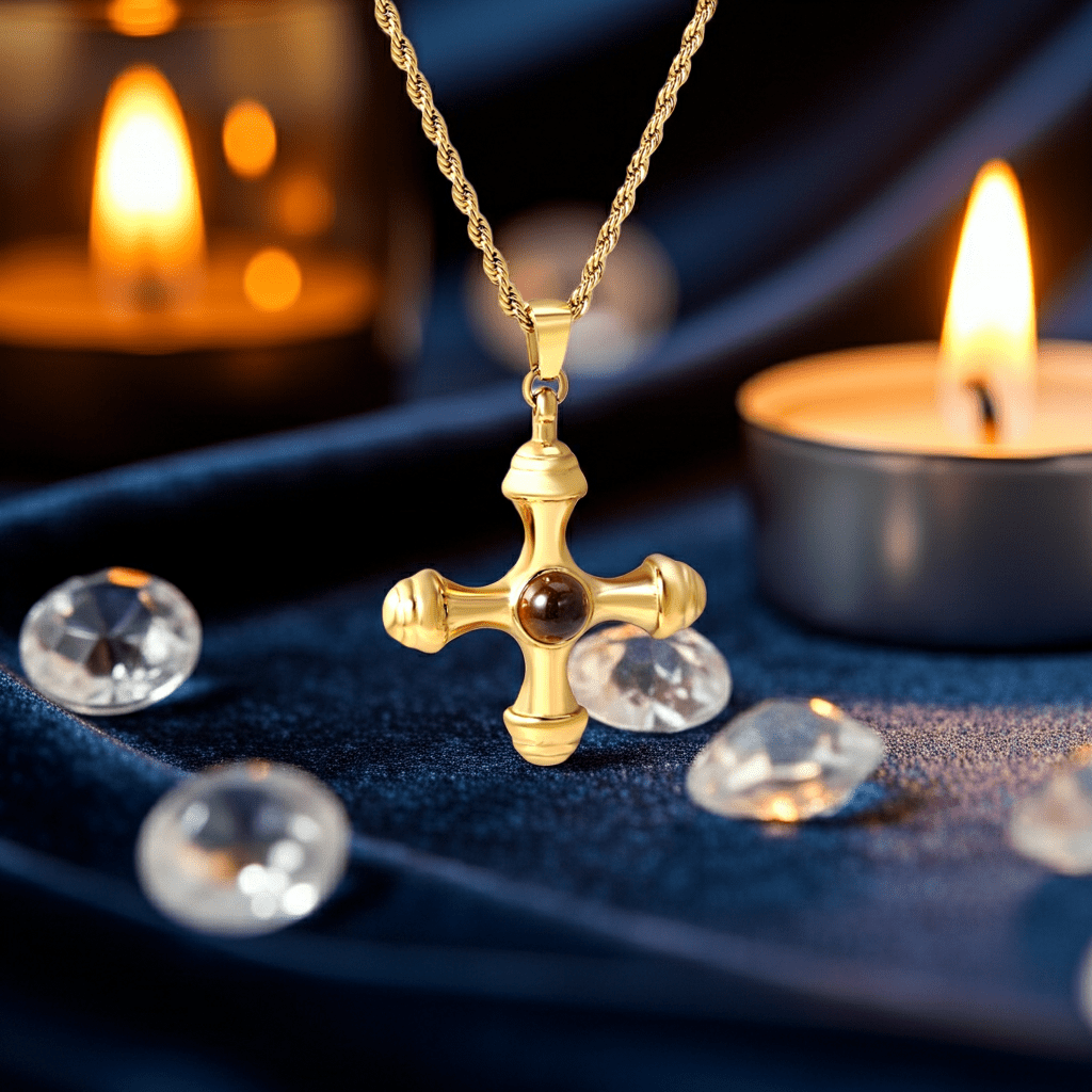 Cat's Eye Cross Charm Necklace - MacroPanora