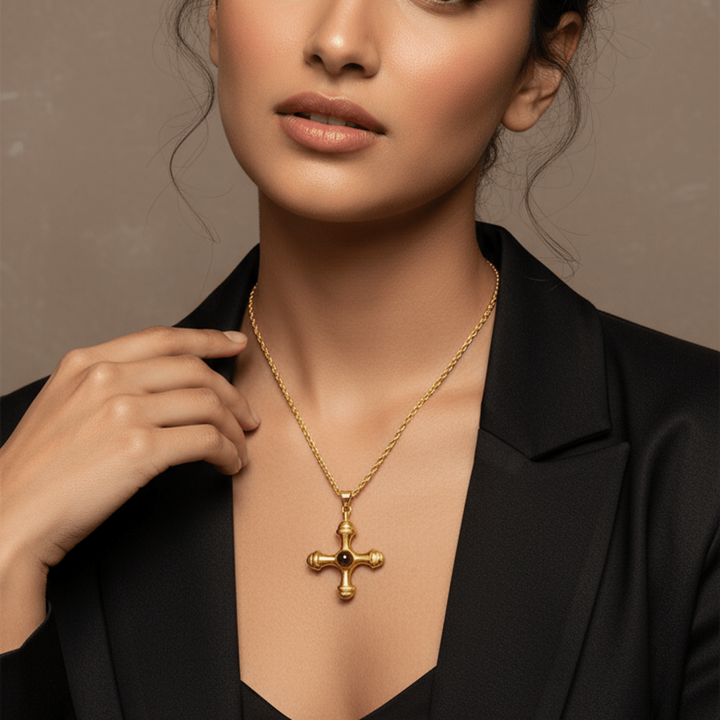 Cat's Eye Cross Charm Necklace - MacroPanora