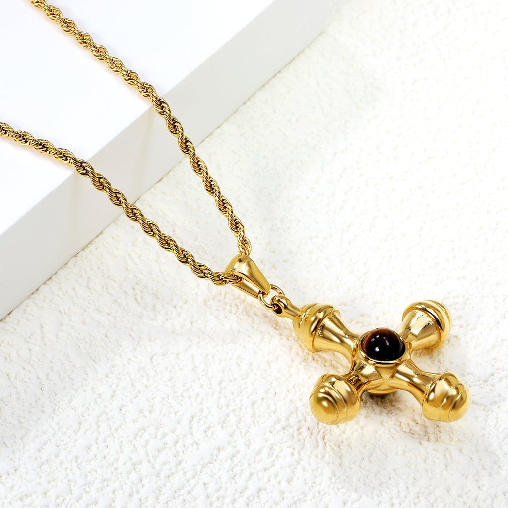 Cat's Eye Cross Charm Necklace - MacroPanora