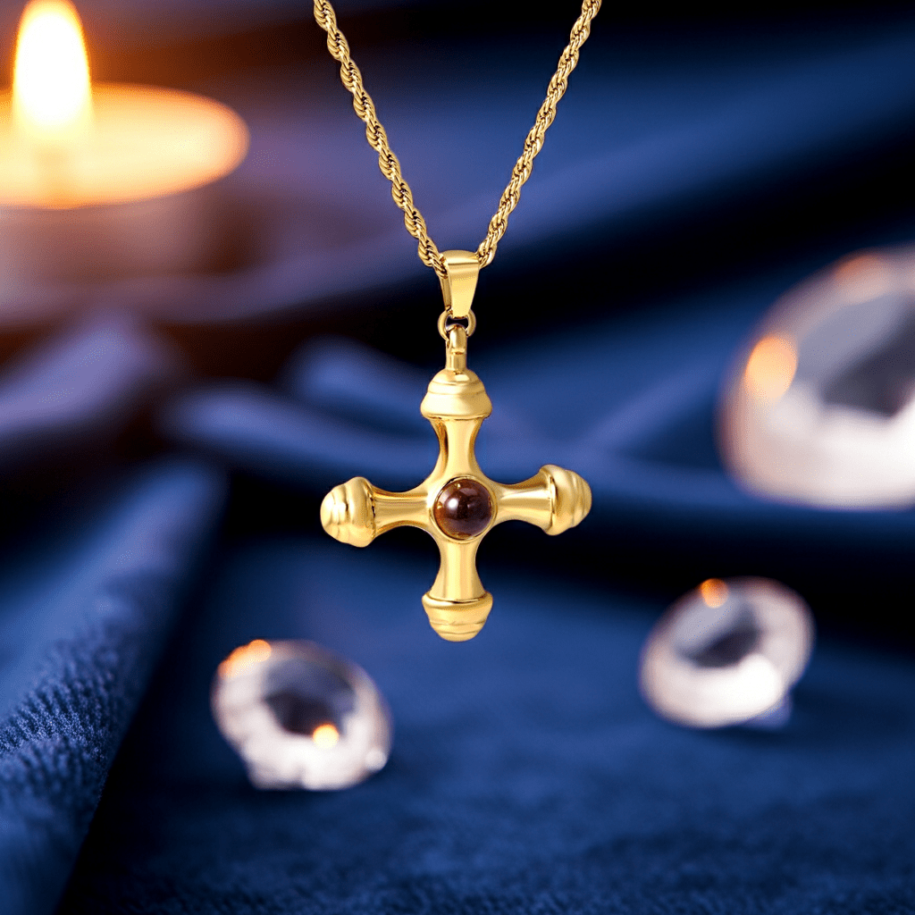 Cat's Eye Cross Charm Necklace - MacroPanora