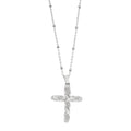 CHAMONIX Silver Toned White Gold: Dainty Beaded Chain Necklace with a Zirconia Embedded Textured Cross Pendent - MacroPanora