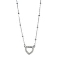 CHERISH Silver (White Gold): Beaded Chain Anchoring an Elegant Pavé Heart Charm Pendant - MacroPanora
