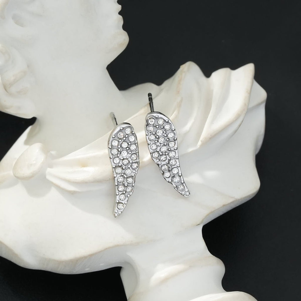 COMPTON White Gold (Silver Toned): Dazzling Pavé Zirconia Wing Shaped Stud Earrings – Elegant Sparkle for Every Occasion - MacroPanora