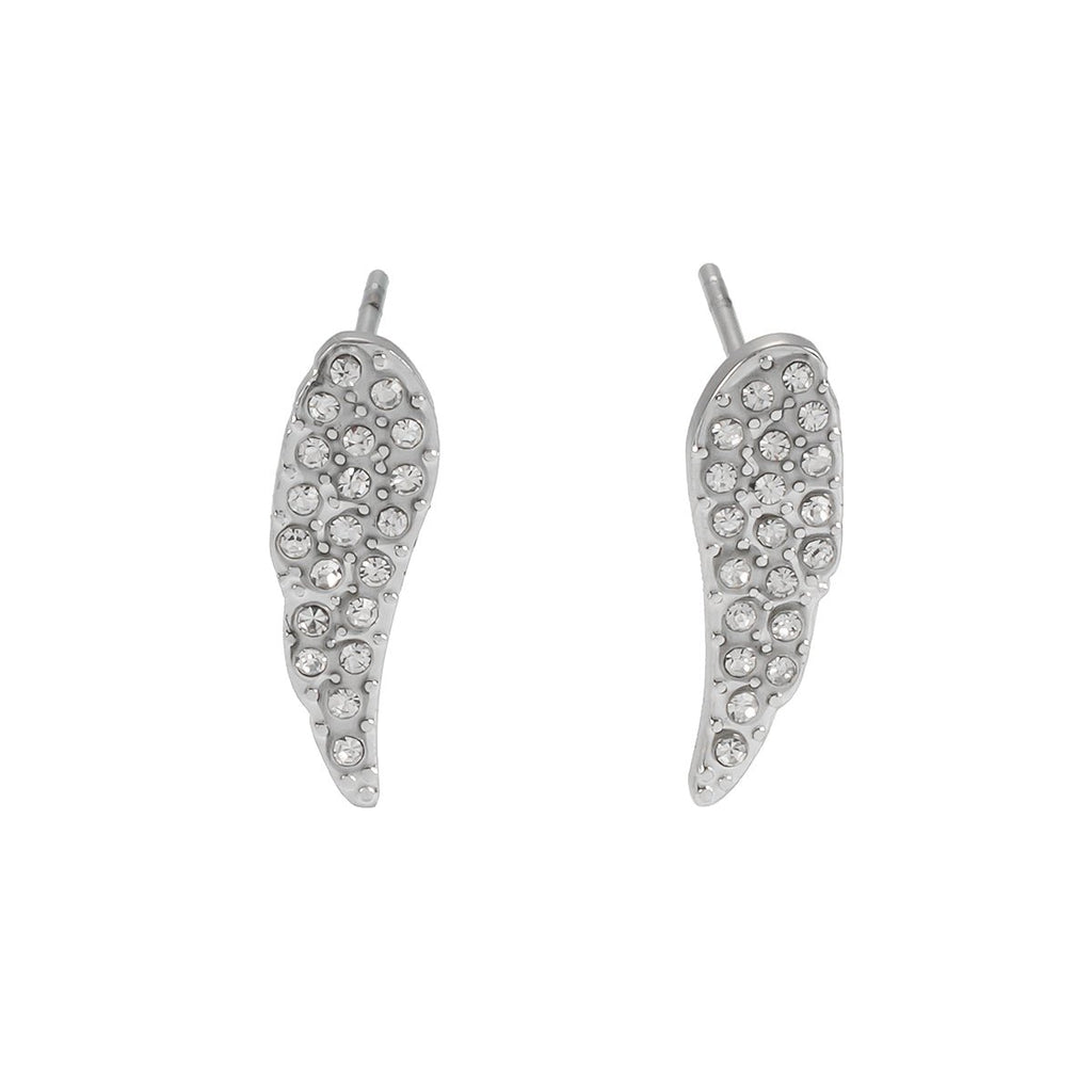 COMPTON White Gold (Silver Toned): Dazzling Pavé Zirconia Wing Shaped Stud Earrings – Elegant Sparkle for Every Occasion - MacroPanora