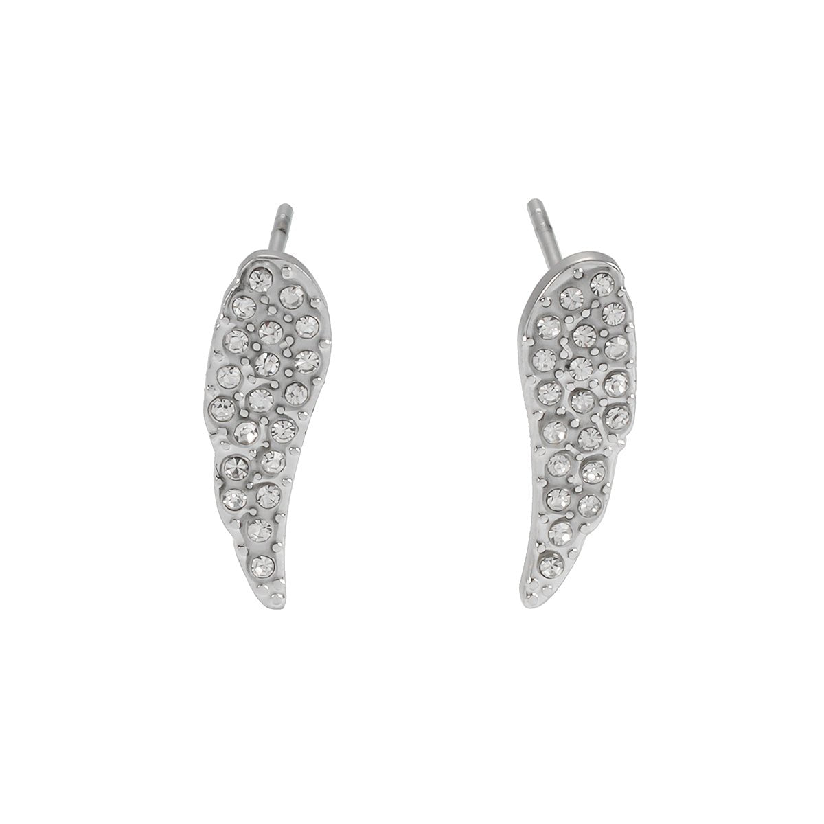 COMPTON White Gold (Silver Toned): Dazzling Pavé Zirconia Wing Shaped Stud Earrings – Elegant Sparkle for Every Occasion - MacroPanora