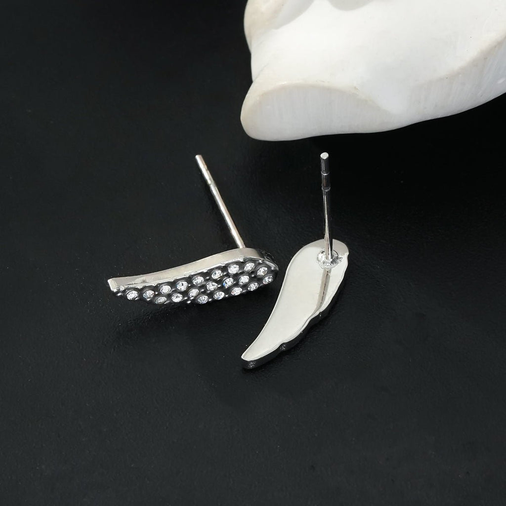 COMPTON White Gold (Silver Toned): Dazzling Pavé Zirconia Wing Shaped Stud Earrings – Elegant Sparkle for Every Occasion - MacroPanora