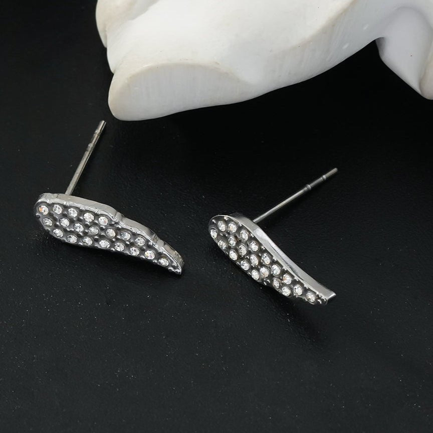 COMPTON White Gold (Silver Toned): Dazzling Pavé Zirconia Wing Shaped Stud Earrings – Elegant Sparkle for Every Occasion - MacroPanora
