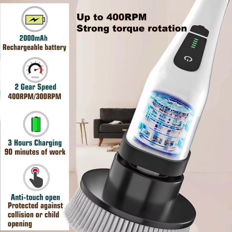Electric Cordless Spin Scrubber - Household Cleaning Tool for Kitchen and Bathroom - MacroPanora