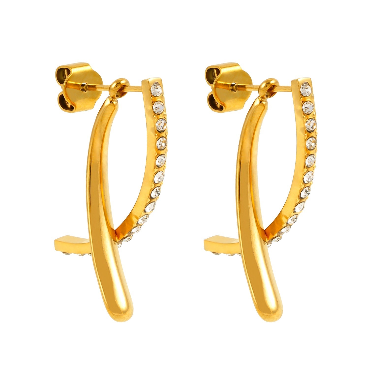 CREEDA Gold: Avant - Garde Shaped Detachable Hoop Earrings with Zirconia Gemstones - MacroPanora