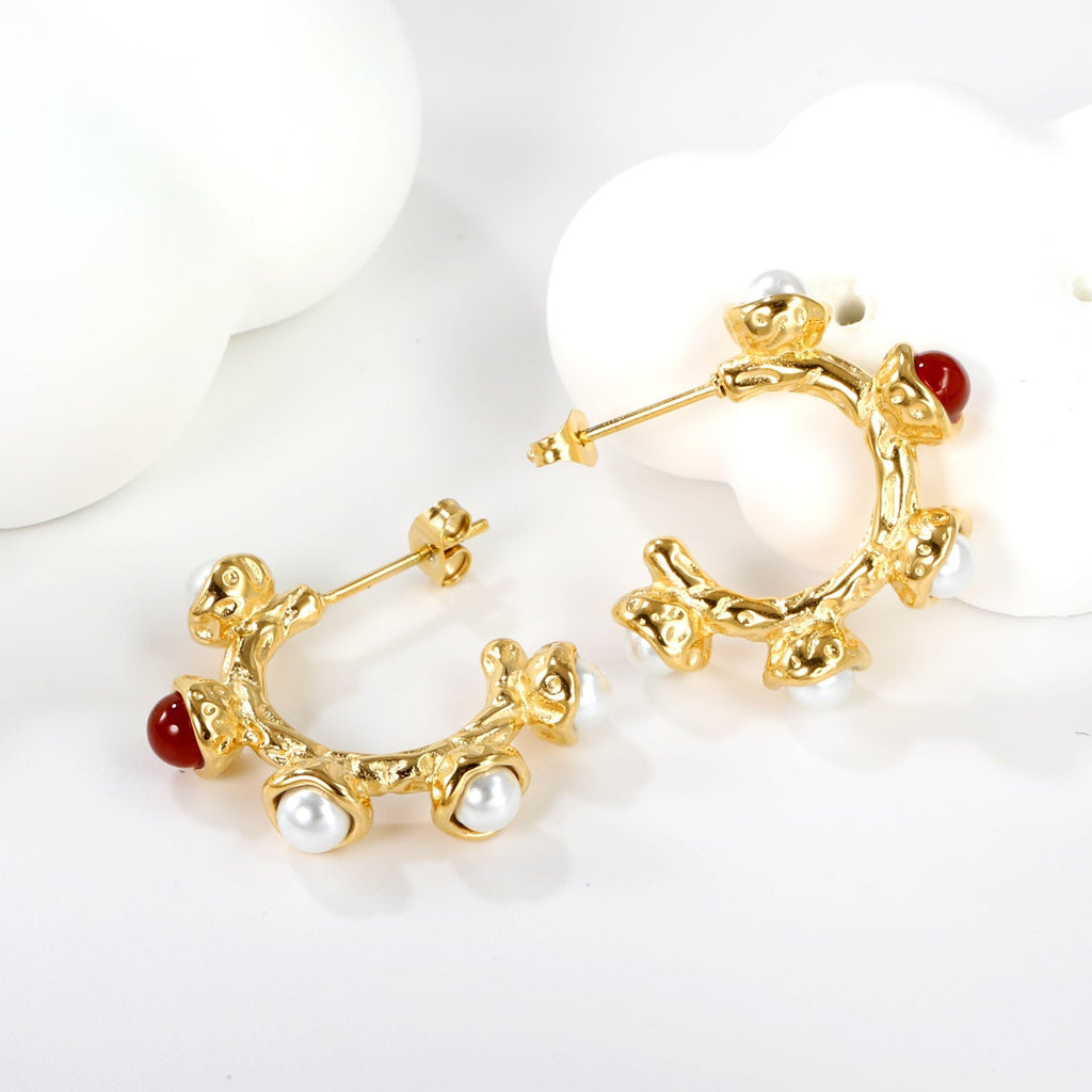 Crimson Pearl Harmony Earrings - MacroPanora
