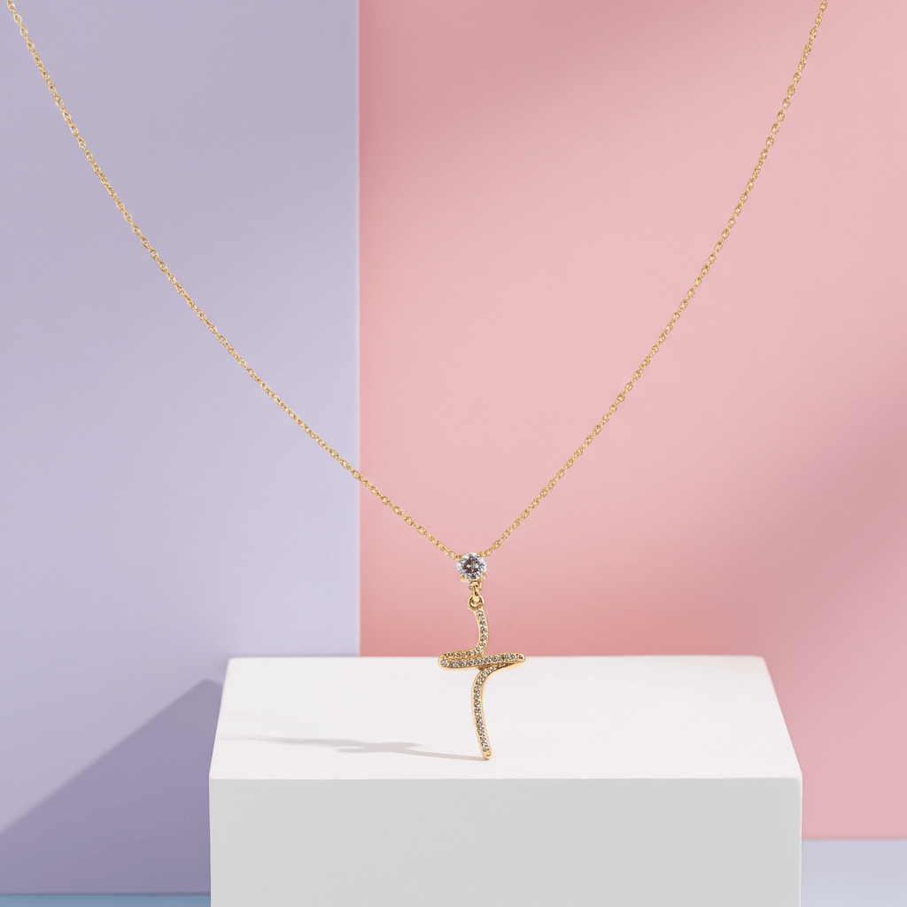 CRISTO Gold: Dainty Chain Necklace with a Zirconia Embedded Abstract Textured Cross Pendent - MacroPanora