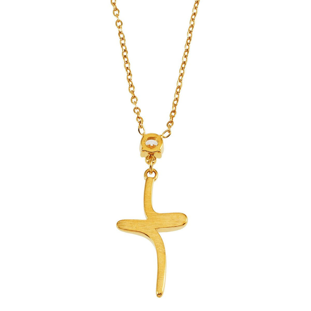 CRISTO Gold: Dainty Chain Necklace with a Zirconia Embedded Abstract Textured Cross Pendent - MacroPanora