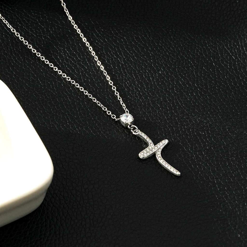 CRISTO Silver (White Gold): Dainty Chain Necklace with a Zirconia Embedded Abstract Textured Cross Pendent - MacroPanora