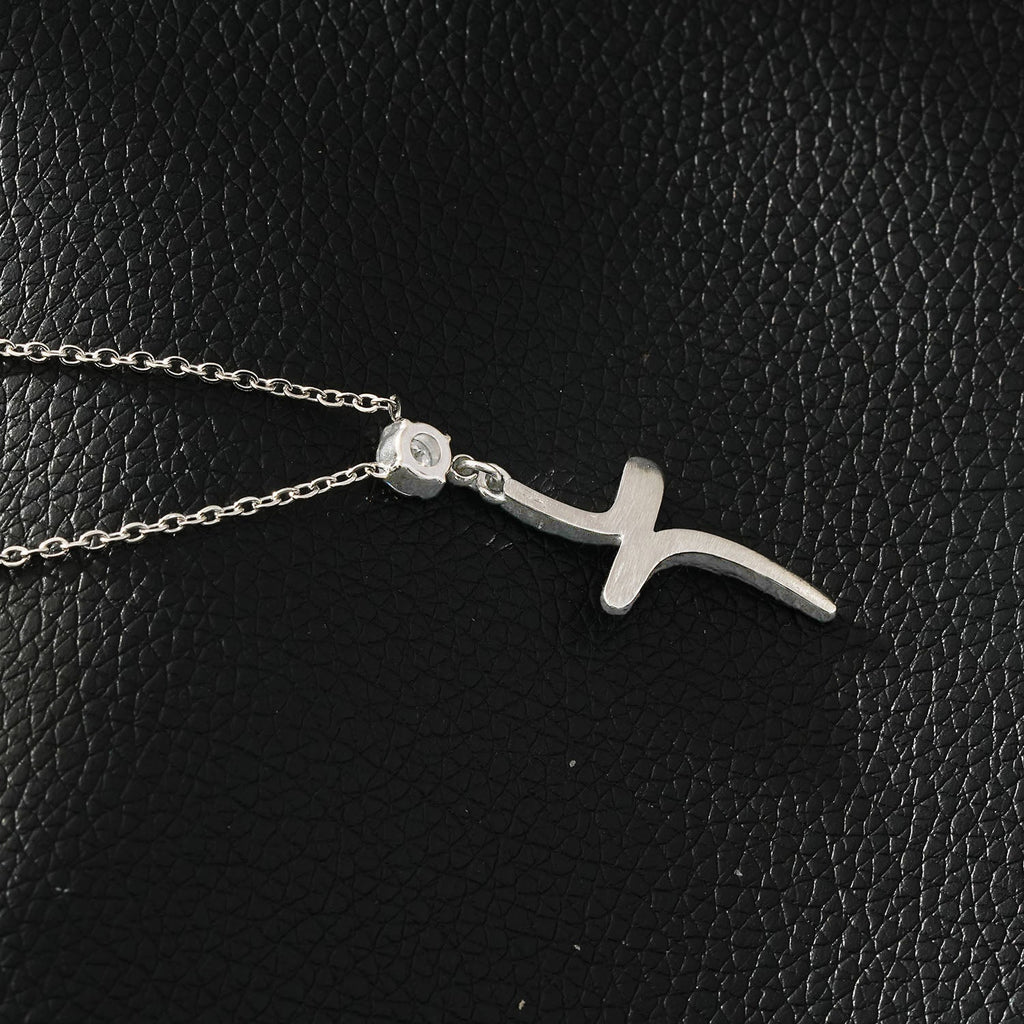 CRISTO Silver (White Gold): Dainty Chain Necklace with a Zirconia Embedded Abstract Textured Cross Pendent - MacroPanora