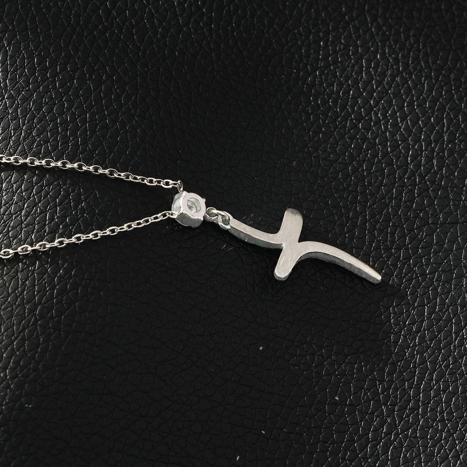 CRISTO Silver (White Gold): Dainty Chain Necklace with a Zirconia Embedded Abstract Textured Cross Pendent - MacroPanora