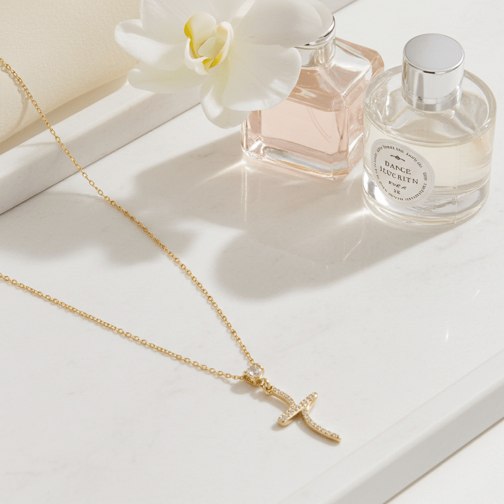 CRISTO Silver (White Gold): Dainty Chain Necklace with a Zirconia Embedded Abstract Textured Cross Pendent - MacroPanora
