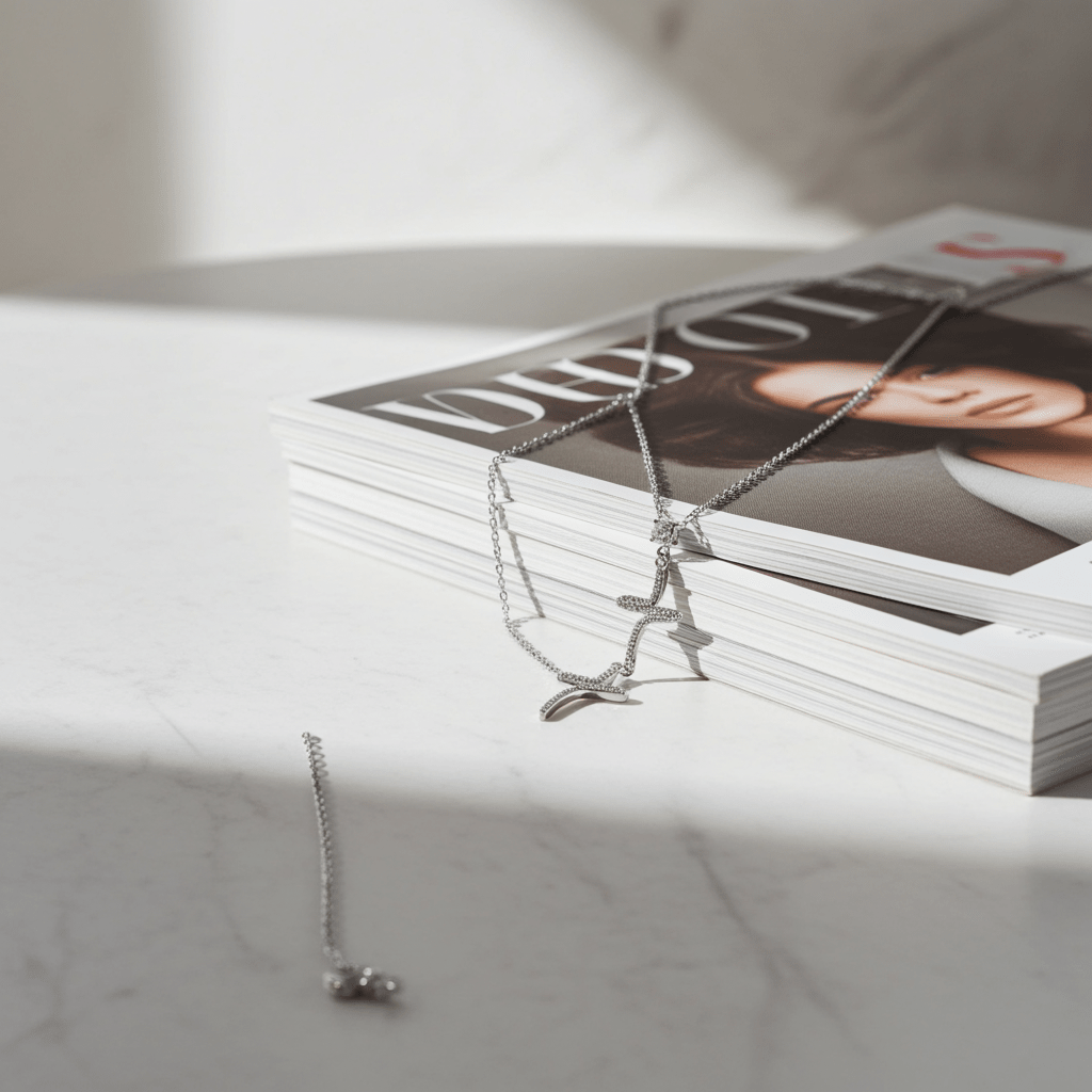 CRISTO Silver (White Gold): Dainty Chain Necklace with a Zirconia Embedded Abstract Textured Cross Pendent - MacroPanora