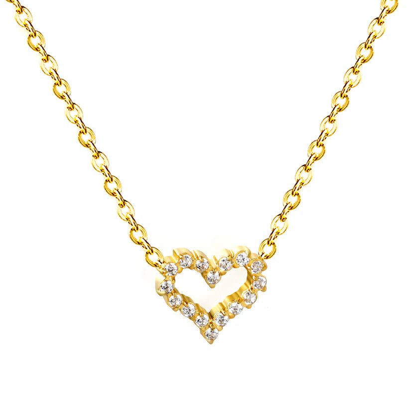 Crystal Edge Heart Pendant Necklace Gold - Necklace | MacroPanora