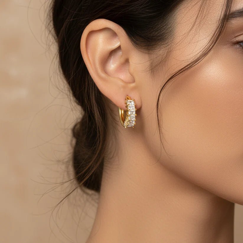 Crystal Rectangle Ear Clips Gold - Earrings | MacroPanora