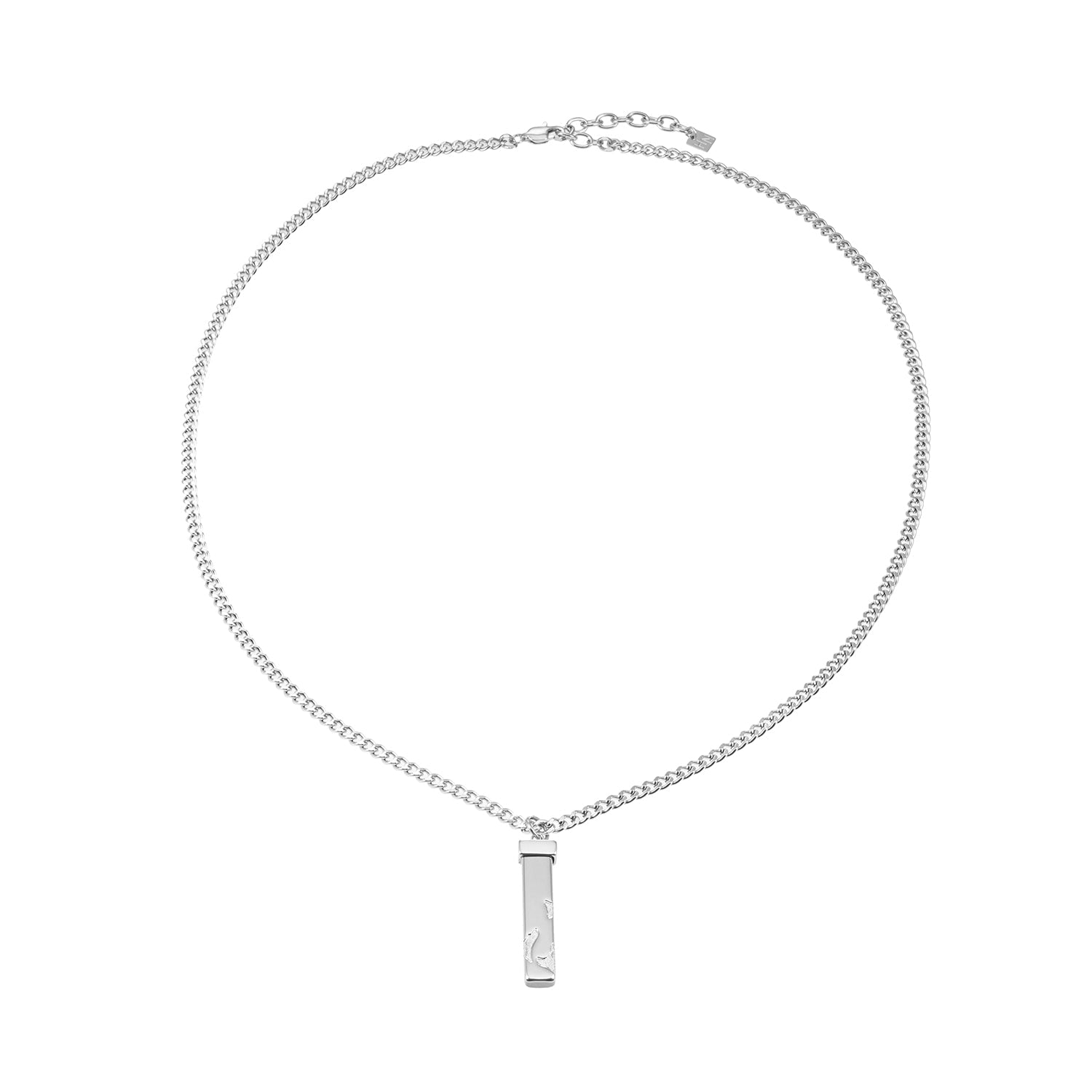 DAKARIA SILVER (White Gold): Chipped Effect Geometric Pendant on a Link Chain For Men & Women - MacroPanora