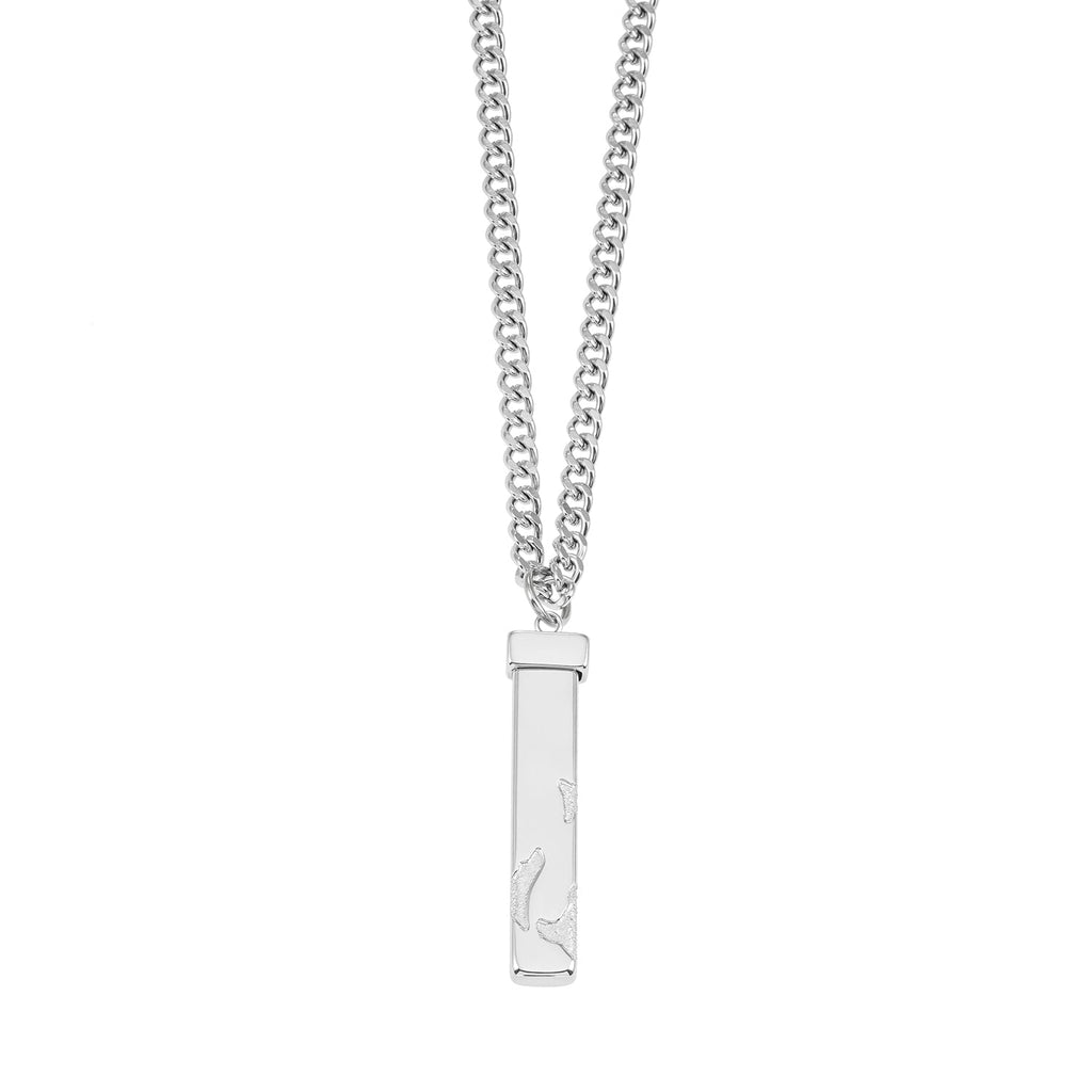 DAKARIA SILVER (White Gold): Chipped Effect Geometric Pendant on a Link Chain For Men & Women - MacroPanora