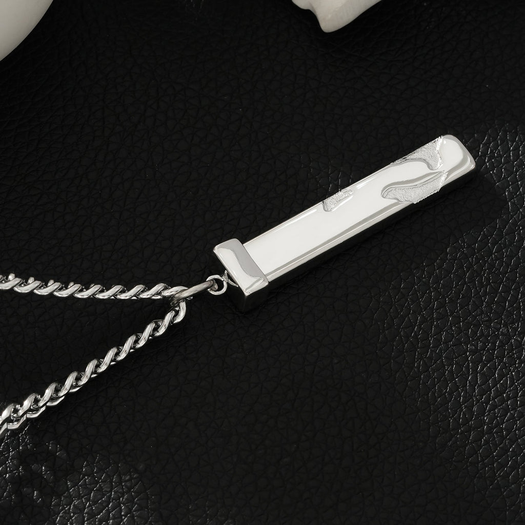DAKARIA SILVER (White Gold): Chipped Effect Geometric Pendant on a Link Chain For Men & Women - MacroPanora