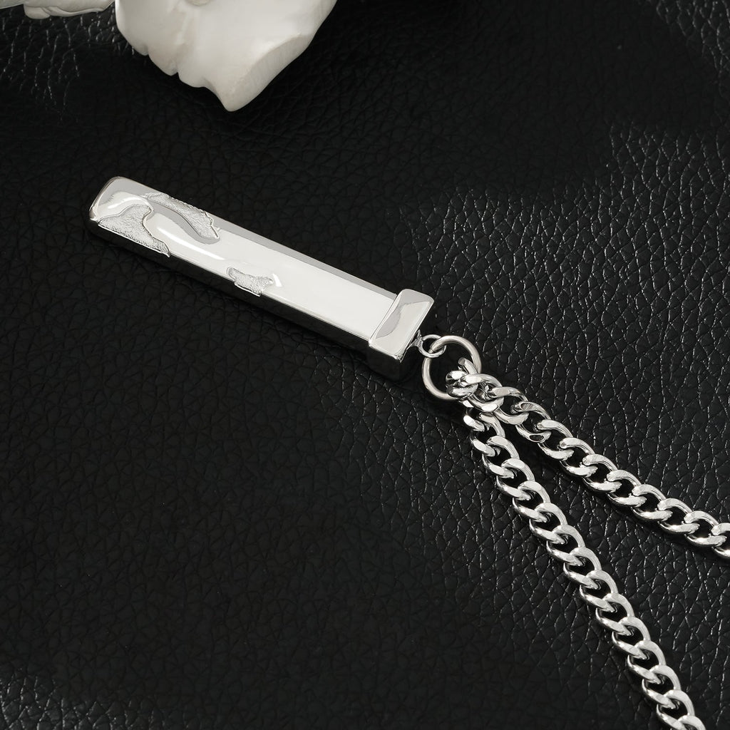 DAKARIA SILVER (White Gold): Chipped Effect Geometric Pendant on a Link Chain For Men & Women - MacroPanora