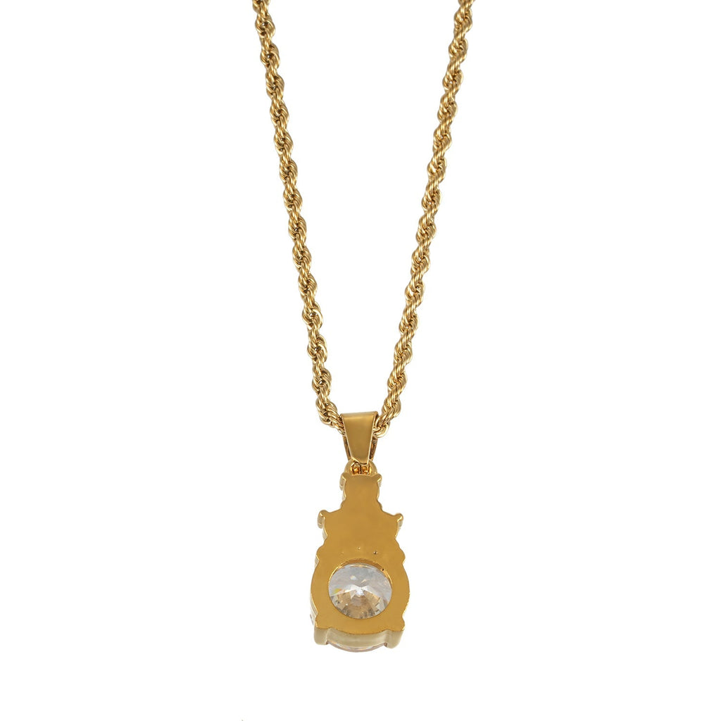 DANAE Gold: Textured Rope Chain with Zirconia Gems Pendant – Trio of Mini Stones on a Larger Gem - MacroPanora
