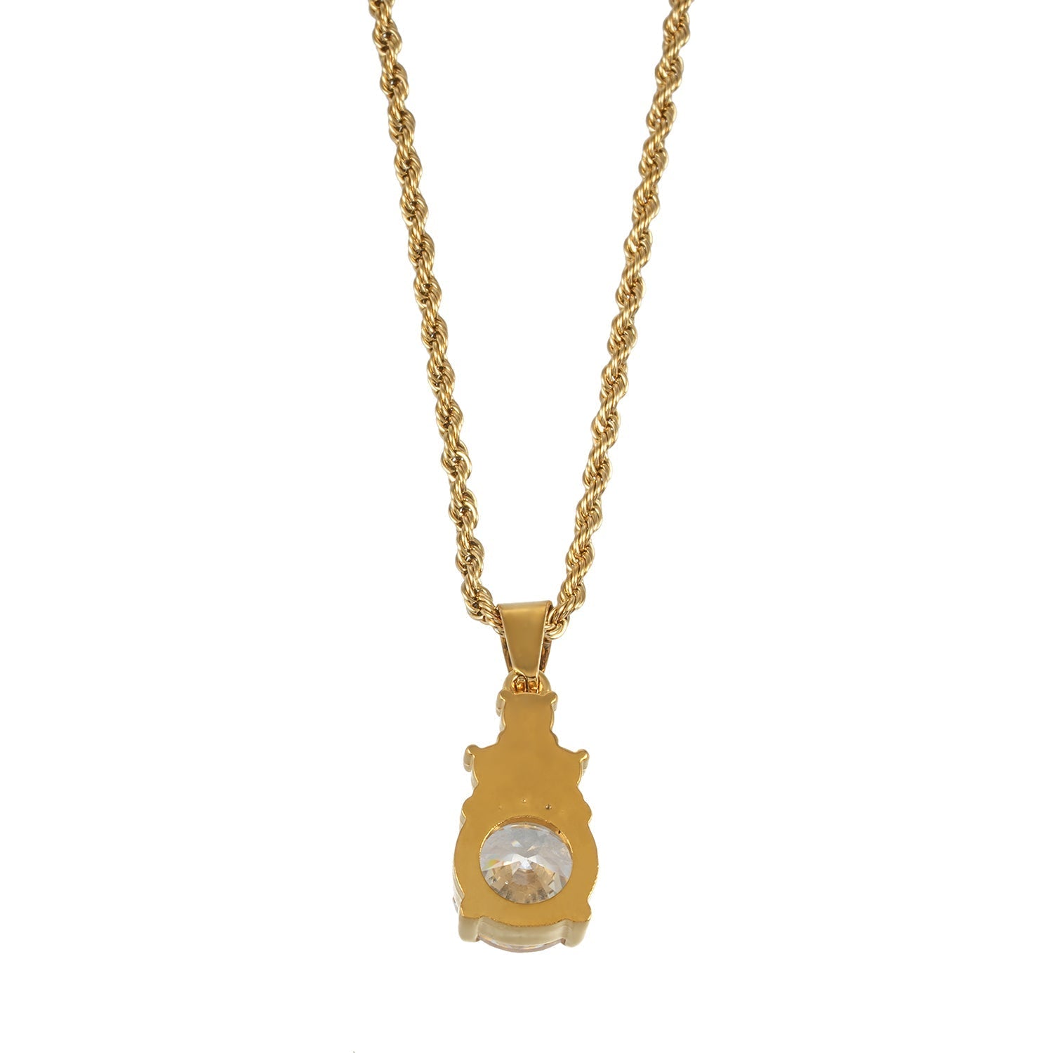 DANAE Gold: Textured Rope Chain with Zirconia Gems Pendant – Trio of Mini Stones on a Larger Gem - MacroPanora