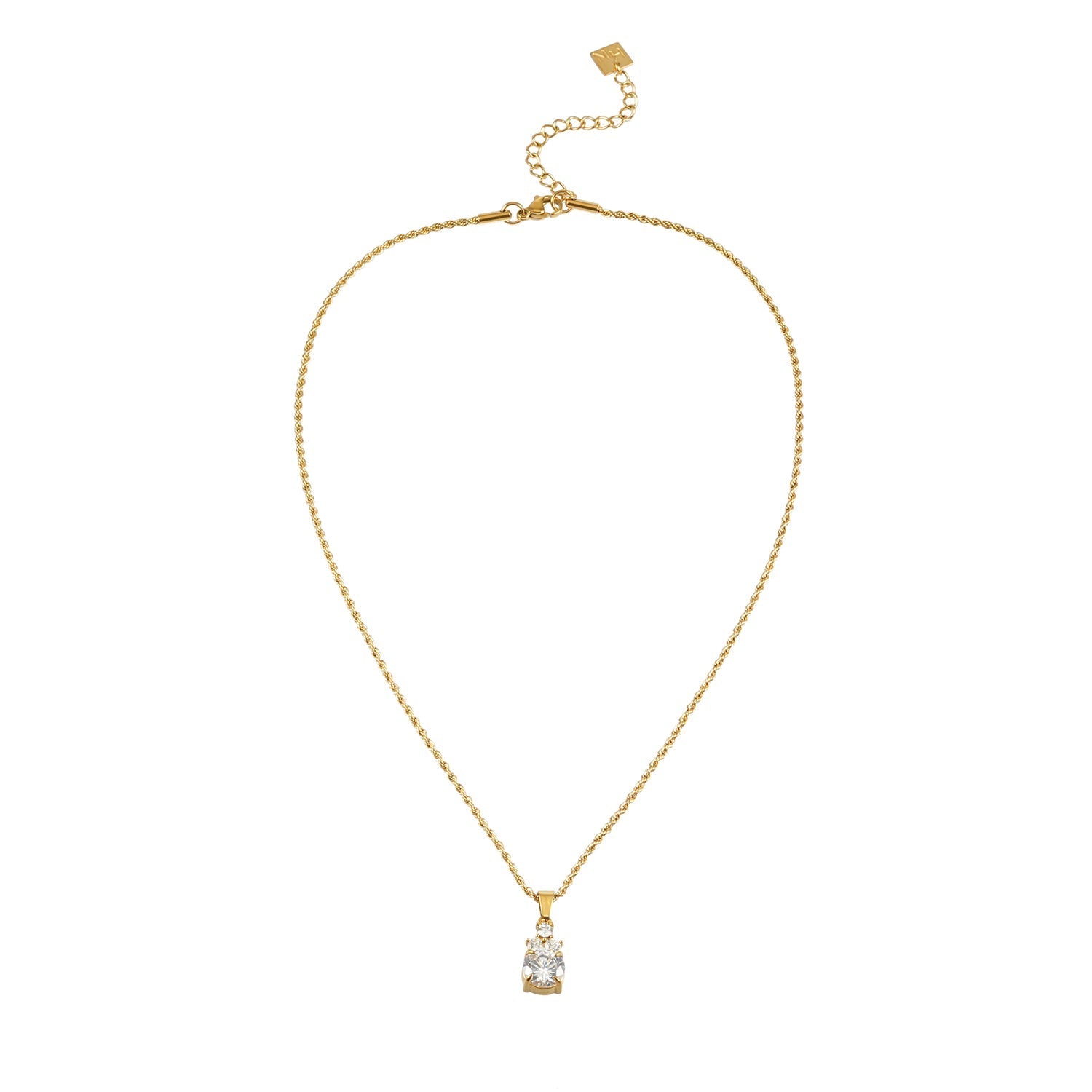 DANAE Gold: Textured Rope Chain with Zirconia Gems Pendant – Trio of Mini Stones on a Larger Gem - MacroPanora