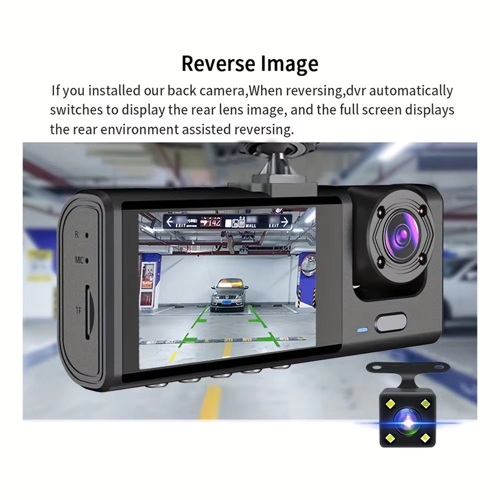 Dash Cam W/ IR Night Vision Loop Recording & 2" IPS Screen 1080P 3 Camera ， DVR Recorder, Video Recorder, Vehicle DVR - MacroPanora
