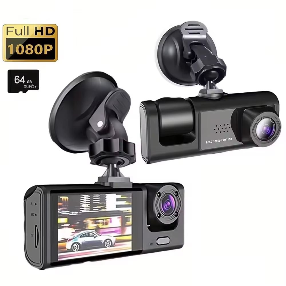 Dash Cam W/ IR Night Vision Loop Recording & 2" IPS Screen 1080P 3 Camera ， DVR Recorder, Video Recorder, Vehicle DVR - MacroPanora