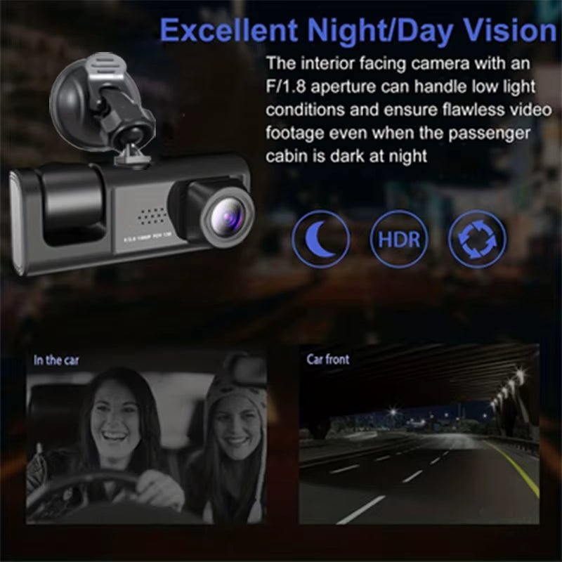 Dash Cam W/ IR Night Vision Loop Recording & 2" IPS Screen 1080P 3 Camera ， DVR Recorder, Video Recorder, Vehicle DVR - MacroPanora
