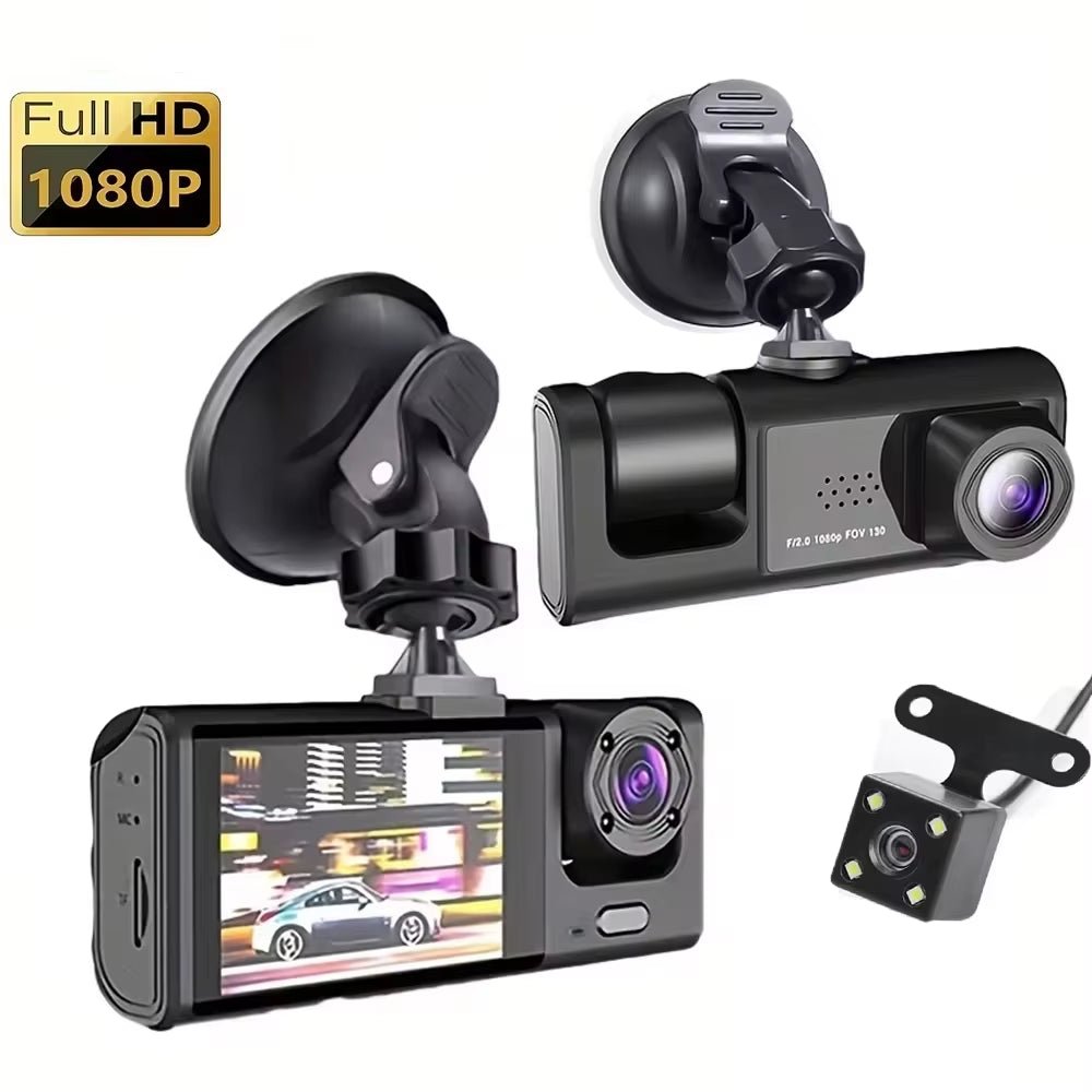 Dash Cam W/ IR Night Vision Loop Recording & 2" IPS Screen 1080P 3 Camera ， DVR Recorder, Video Recorder, Vehicle DVR - MacroPanora