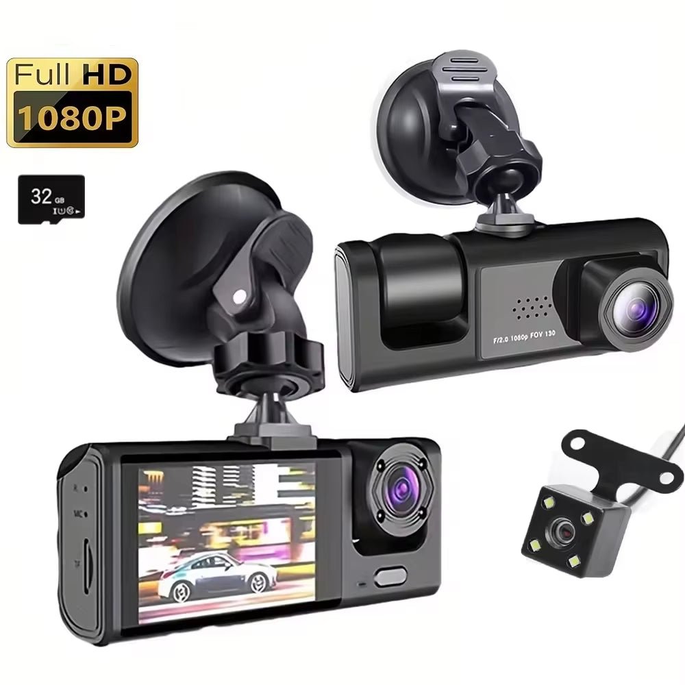 Dash Cam W/ IR Night Vision Loop Recording & 2" IPS Screen 1080P 3 Camera ， DVR Recorder, Video Recorder, Vehicle DVR - MacroPanora